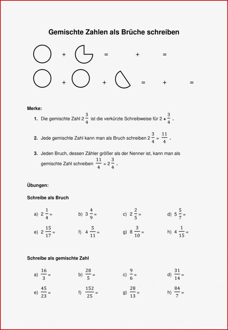 Gemischte Zahlen Als Brüche Schreiben