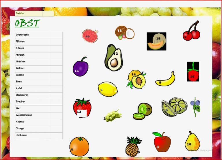 Gemüse und Obst Arbeitsblatt Kostenlose DAF Arbeitsblätter