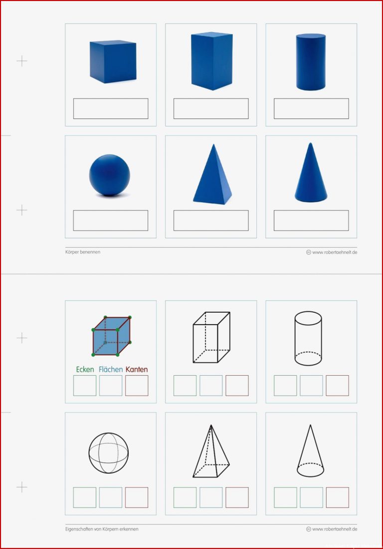 Geometrie Arbeitsblatt A5 Lang Körper 1