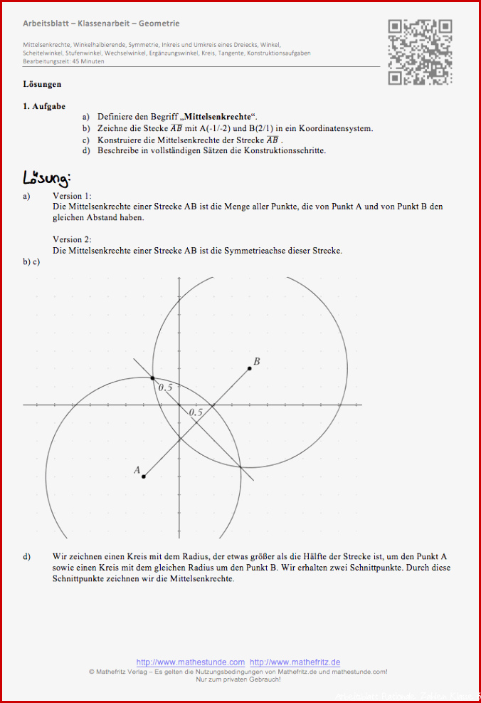 Geometrie Arbeitsblatt Klasse 7