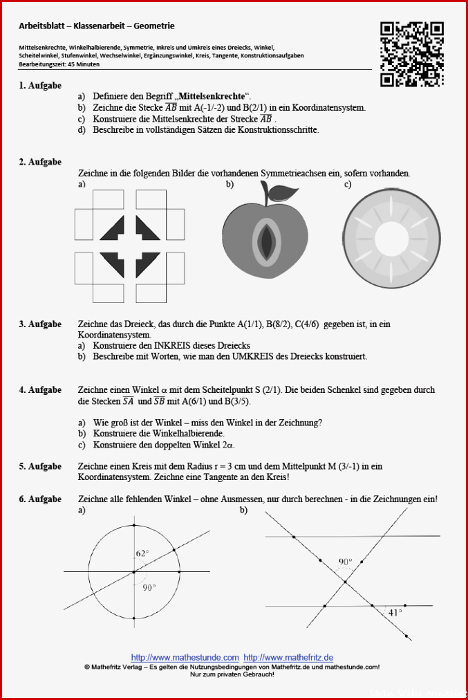 Geometrie Arbeitsblatt Klasse 7
