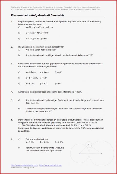 Geometrie Dreiecke Konstruieren Arbeitsblätter