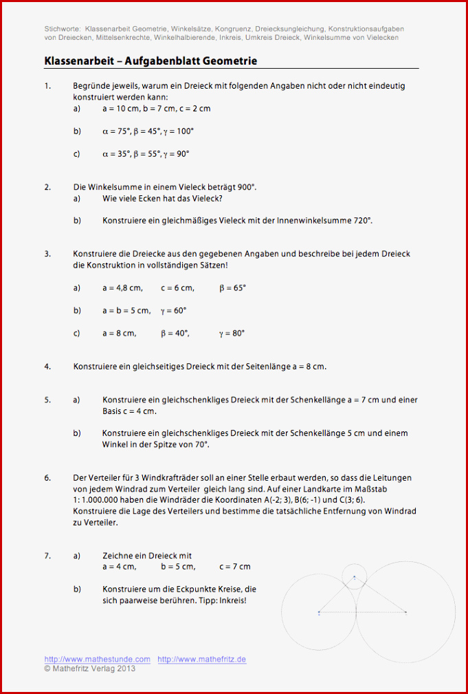 Geometrie Dreiecke Konstruieren Arbeitsblätter