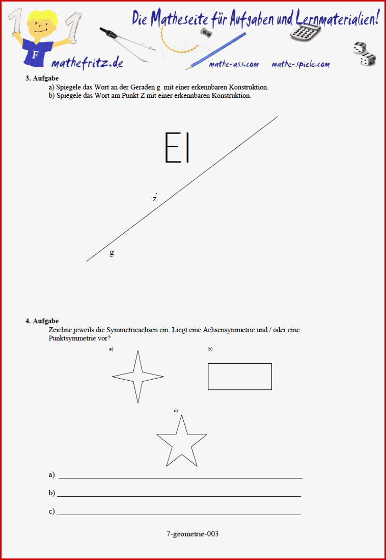 Geometrie Klasse 7 Arbeitsblatt Von Mathefritz