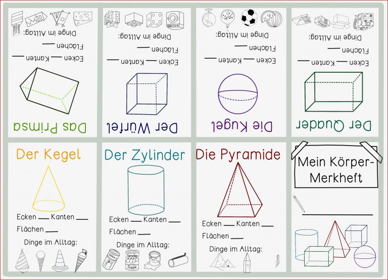 Geometrische Körper Merkheft zum Falten Körper zuordnen