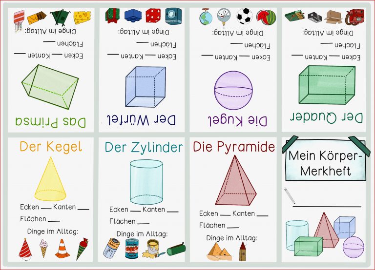 Geometrische Körper Merkheft zum Falten Körper zuordnen