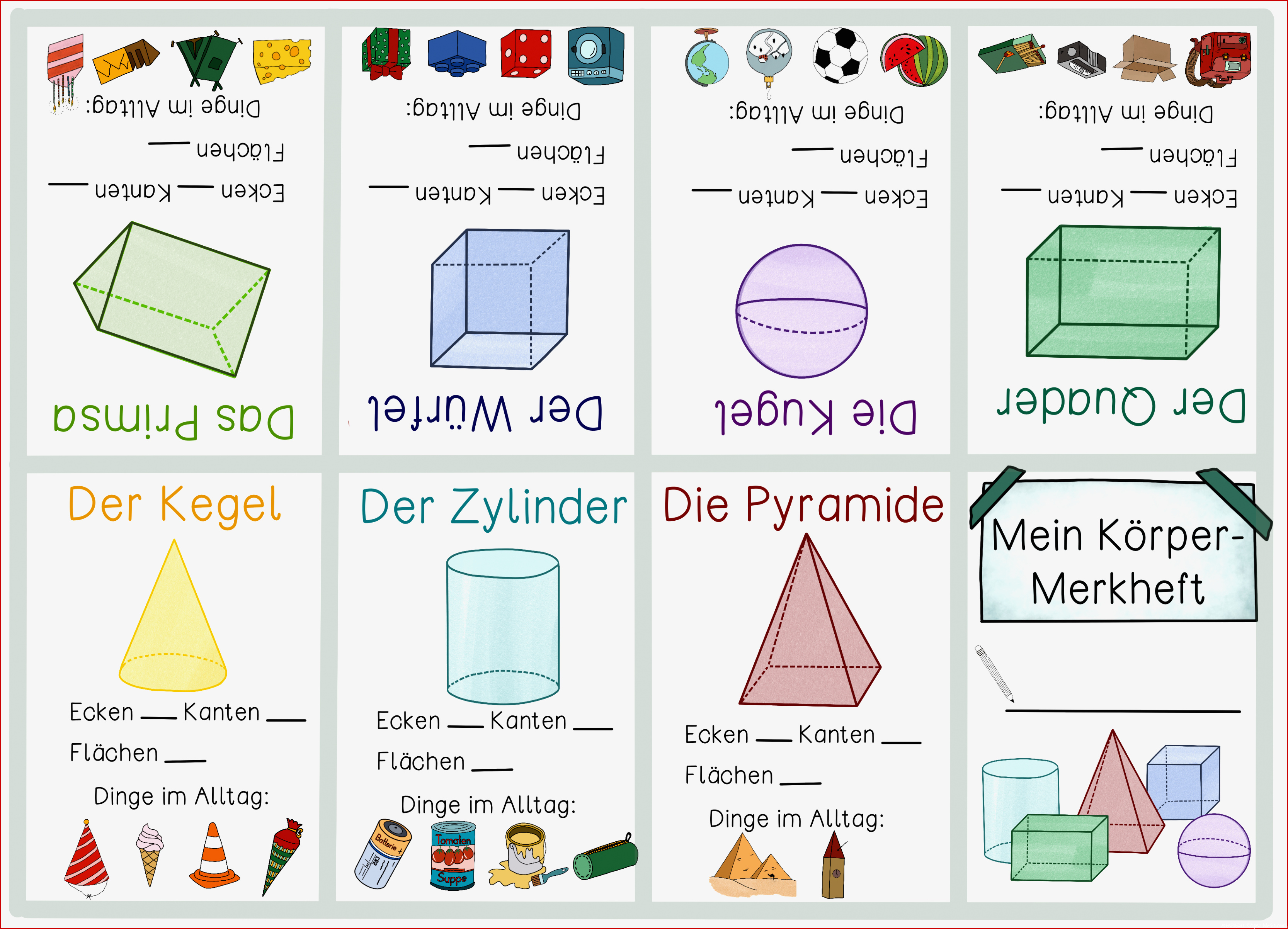 Geometrische Körper Grundschule Arbeitsblatt
 Geometrische Körper Merkheft Zum Falten Körper Zuordnen Kostenlose