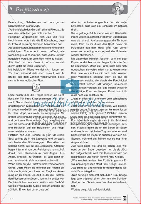 Geschichte "projektwoche" Text Aufgaben Lösungen