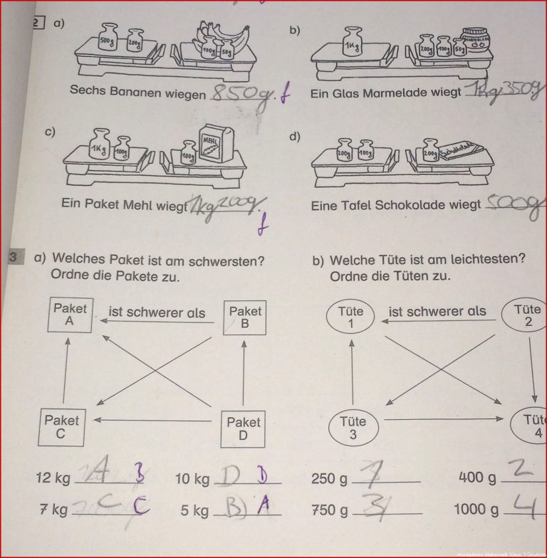 Gewichte 3 Klasse Mathe Mathematik Gewicht