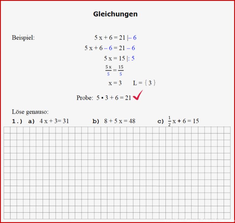 Gleichungen Aufgaben Klasse 7 Gleichungen lösen