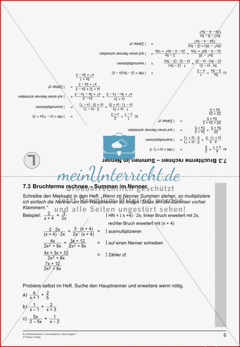 Gleichungen Mit Bruchtermen Rechnen Meinunterricht