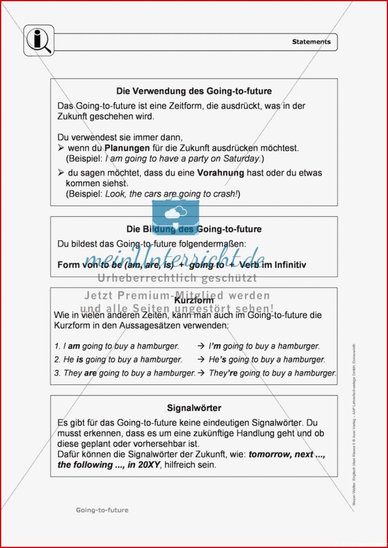 Going to Future Bei Statements Erklärung Übungen