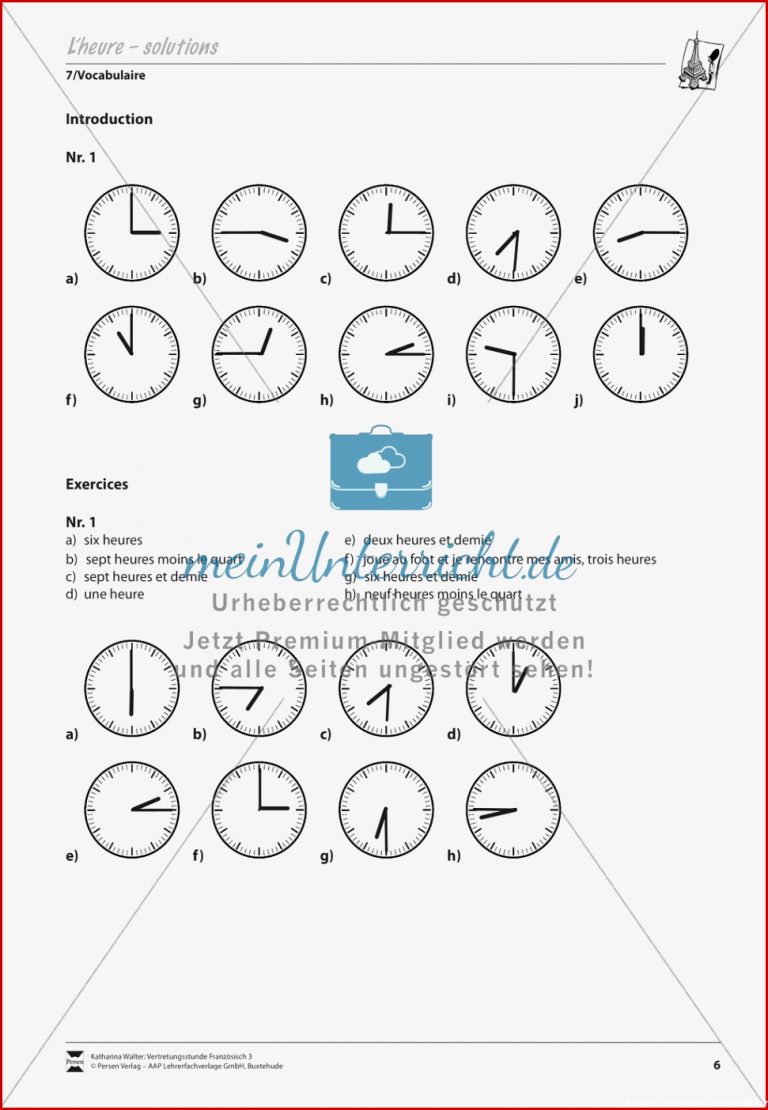 Grammatik Für Anfänger L´ Heure Die Uhrzeit Meinunterricht