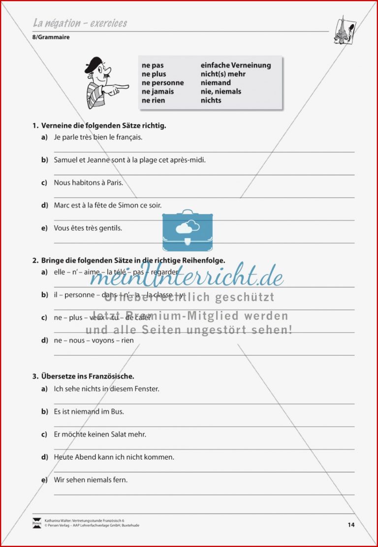 Grammatik für Anfänger La négation Die Verneinung