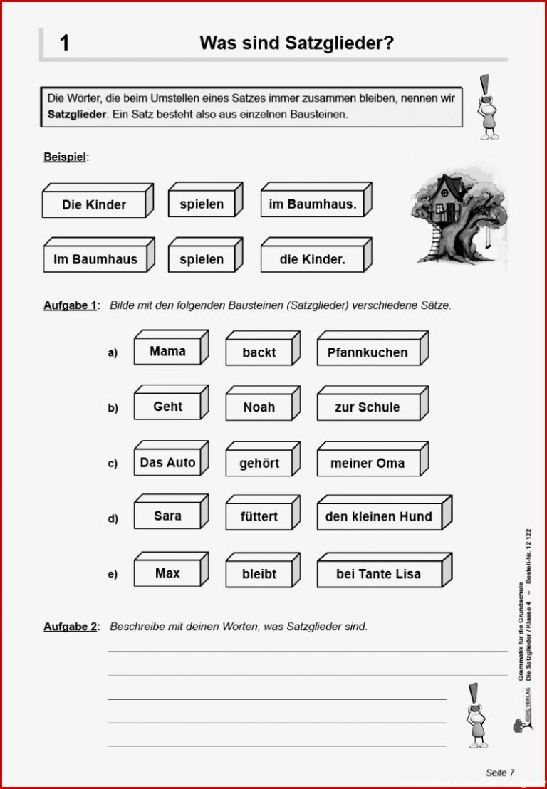 Grammatik für Grundschule Die Satzglieder Klasse 3