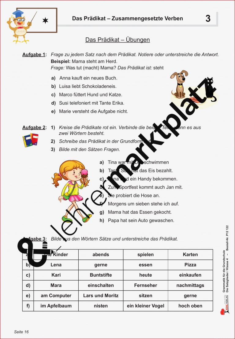 Grammatik Für Grundschule Die Satzglieder Klasse 3