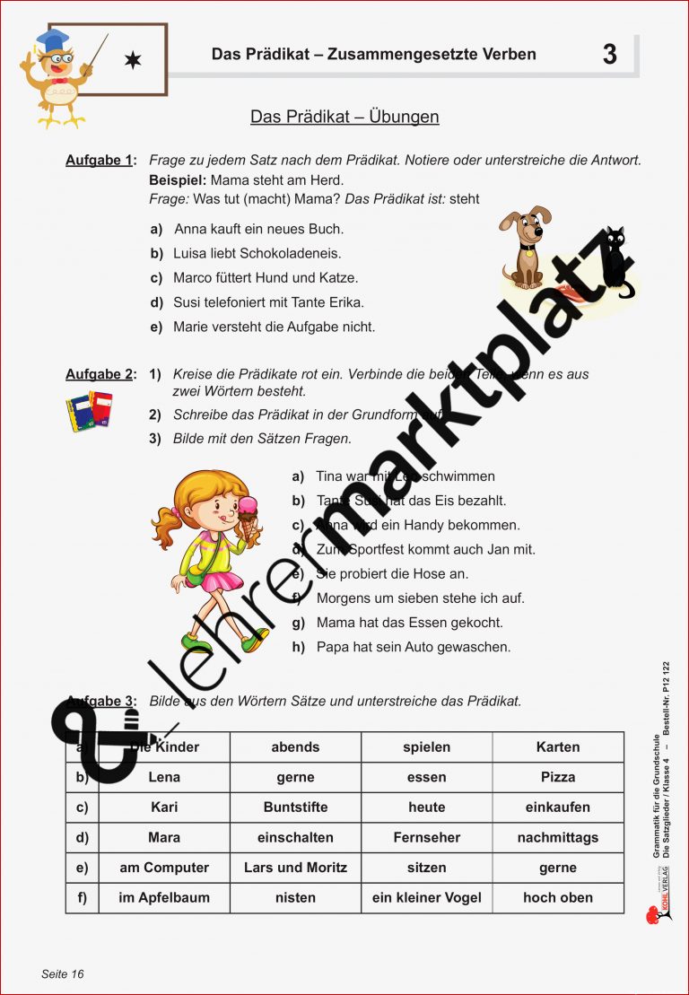 Grammatik für Grundschule Die Satzglieder Klasse 3