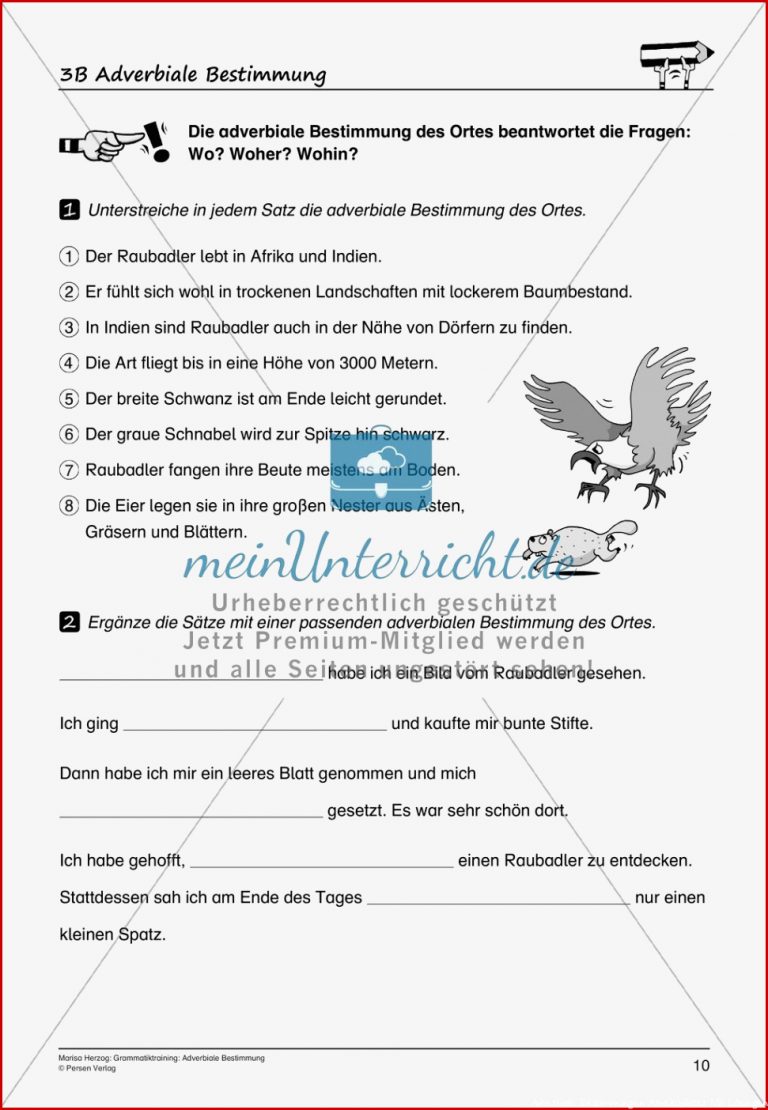 Grammatiktraining Adverbiale Bestimmung Meinunterricht