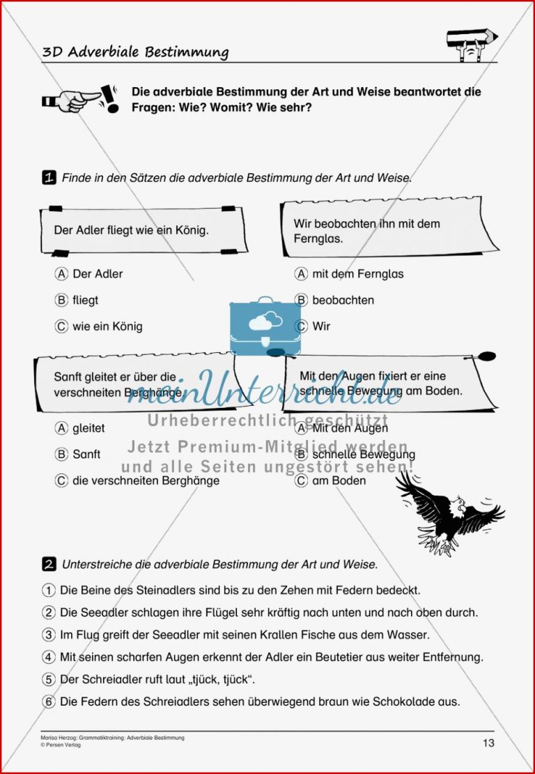 Grammatiktraining Adverbiale Bestimmung meinUnterricht