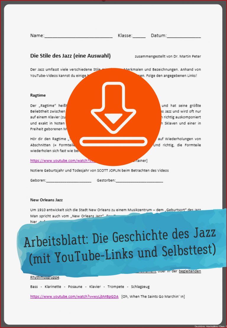 Gratis-Download: Unterrichtsmaterial zur Geschichte des Jazz ...