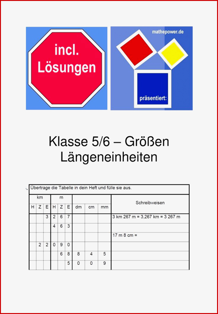 Größen Klasse 5 6 Längen Längeneinheiten Incl