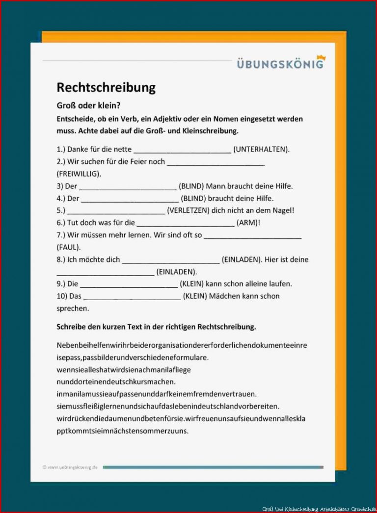 Groß Und Kleinschreibung Arbeitsblätter Klasse 7 Pdf