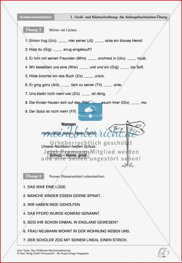 Groß und Kleinschreibung Nomen Arbeitsblatt