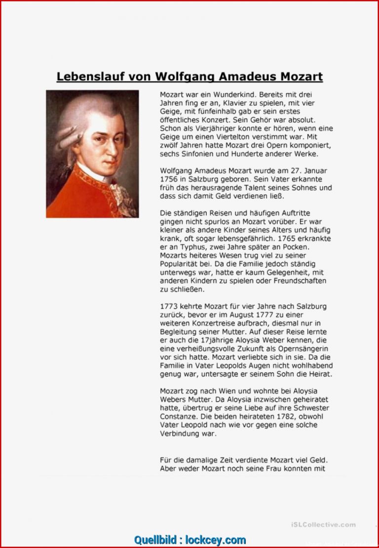 Großartig Mozart Lebenslauf Wolfgang Amadeus Mozart