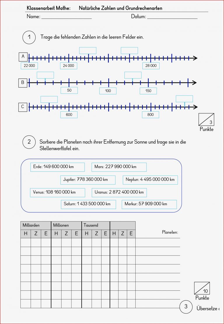 Große Natürliche Zahlen In Worten Schreiben Arbeitsblatt 5