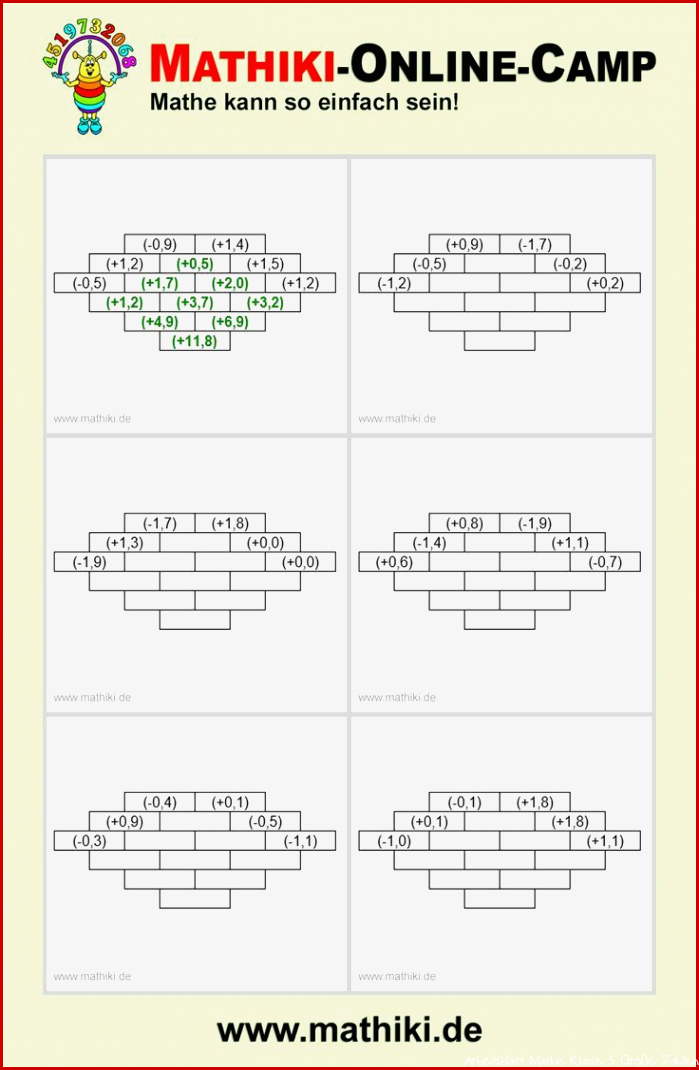 Große Zahlenmauern rational Klasse 5 6 mathiki