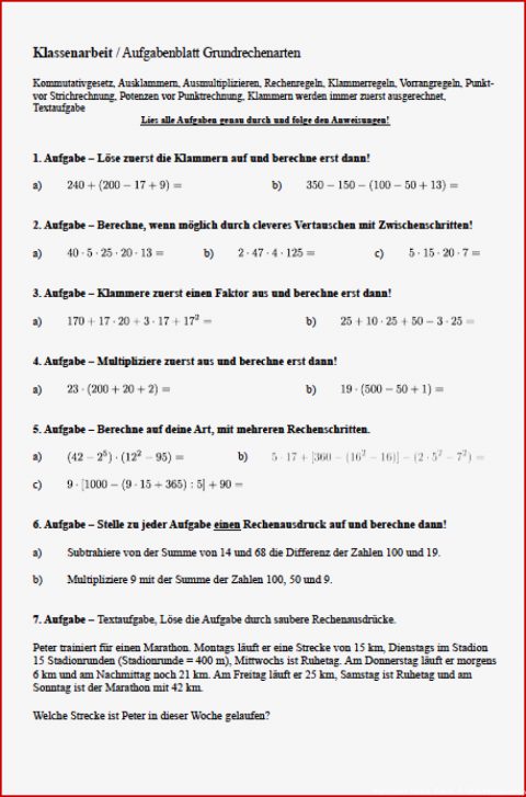 Arbeitsblatt Mathe Klasse 5 Grundrechenarten: 7 Optionen Für Deinen