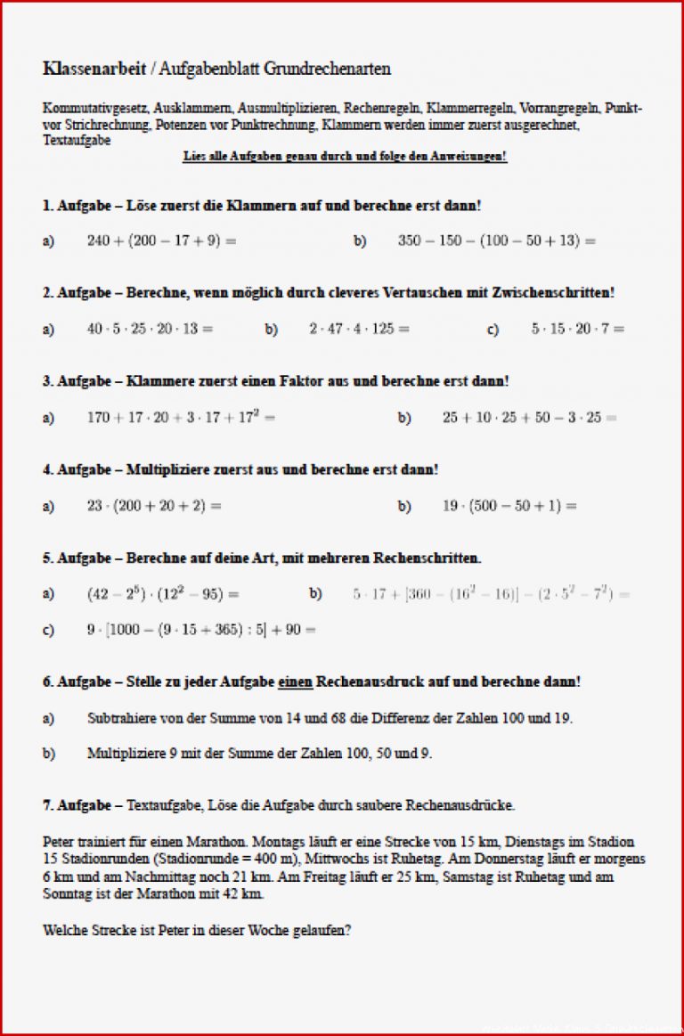 Grundrechenarten Arbeitsblatt Von Mathefritz