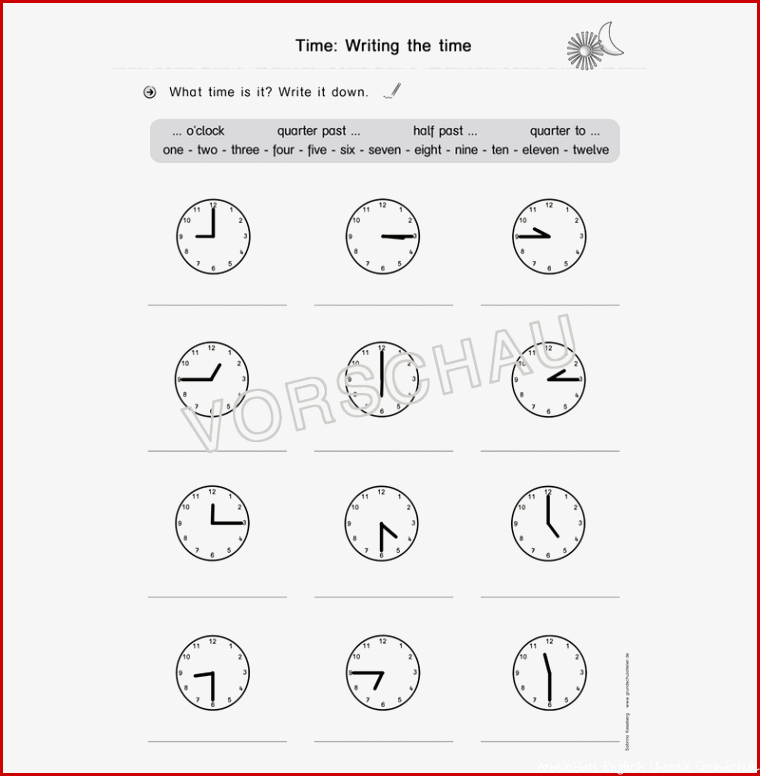 Grundschule Englisch Uhrzeit