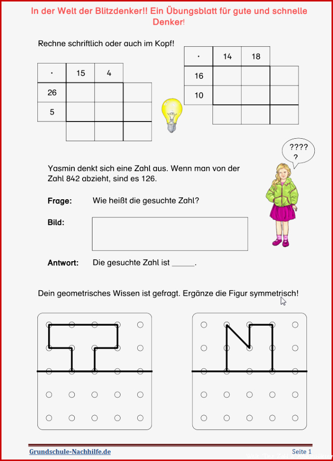 Grundschule-Nachhilfe.de | Arbeitsblatt Mathe Klasse 3, 4 In der ...