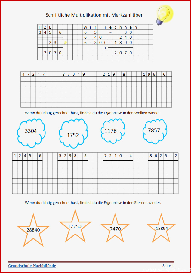 Grundschule-Nachhilfe.de | Arbeitsblatt Mathe Klasse 3,4 ...