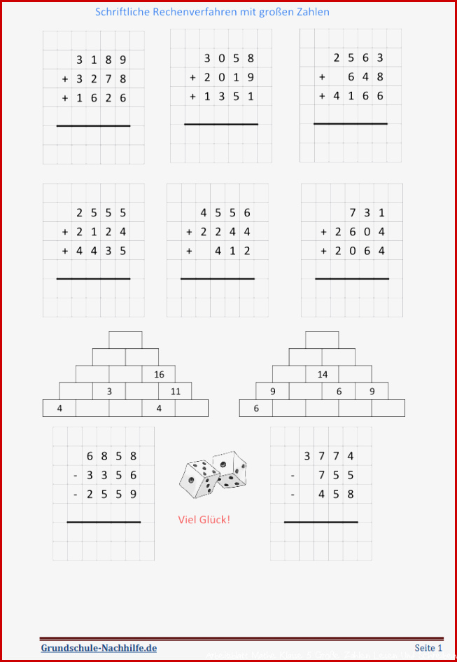 Grundschule-Nachhilfe.de | Arbeitsblatt Mathe Klasse 4,5 Rechnen ...