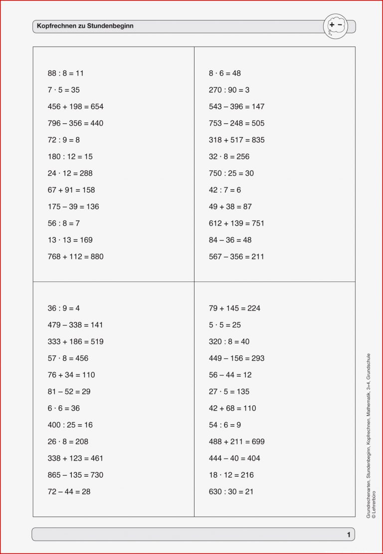 Grundschule Unterrichtsmaterial Mathematik Kopfrechnen