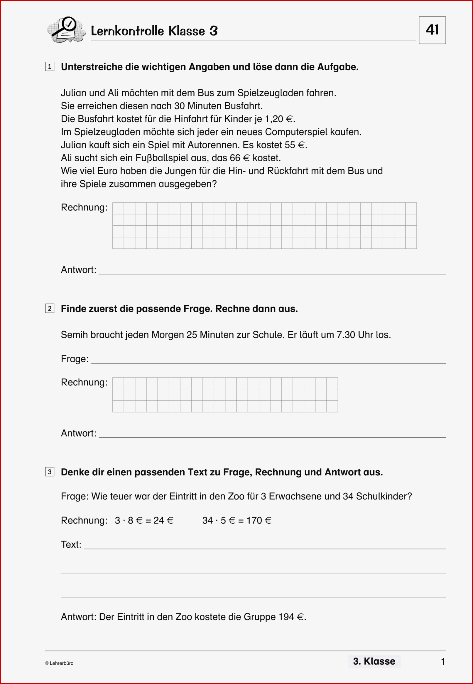 Grundschule Unterrichtsmaterial Mathematik Sachrechnen