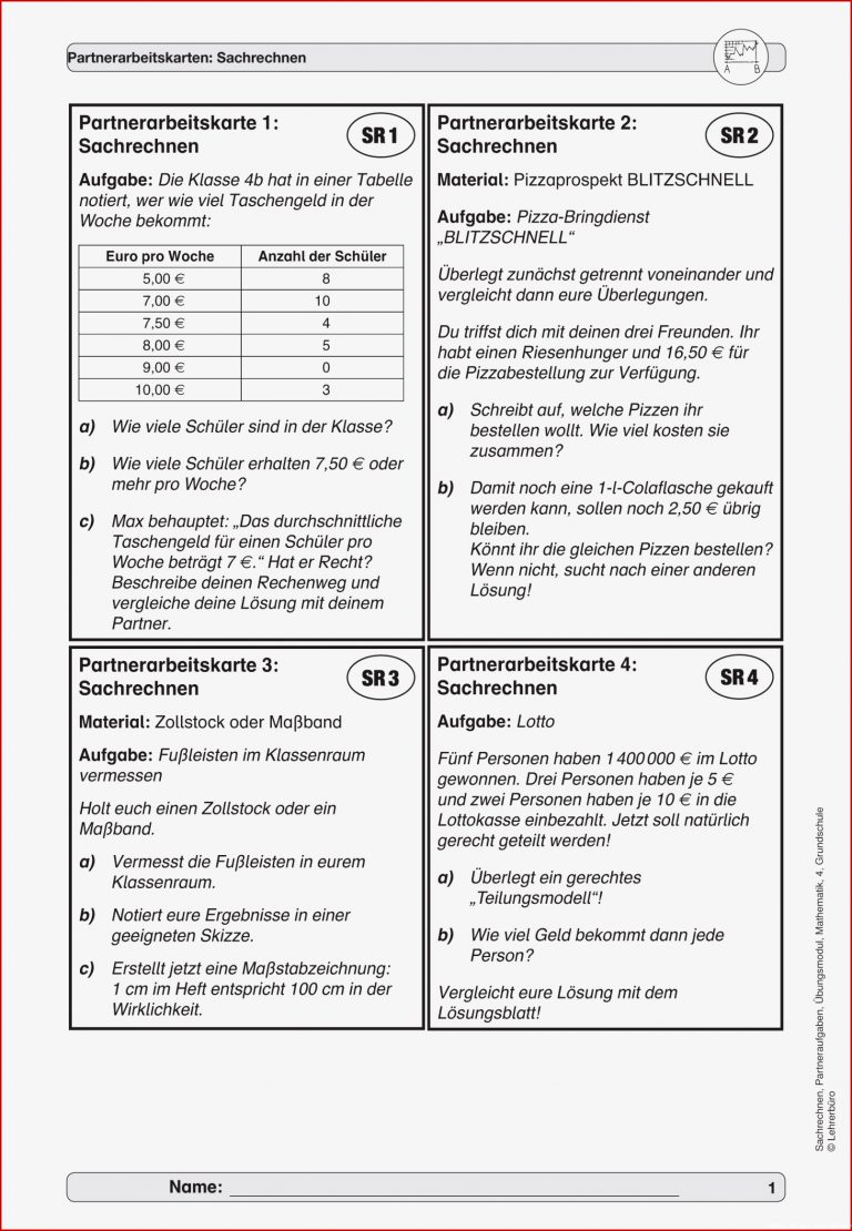Grundschule Unterrichtsmaterial Mathematik Sachrechnen
