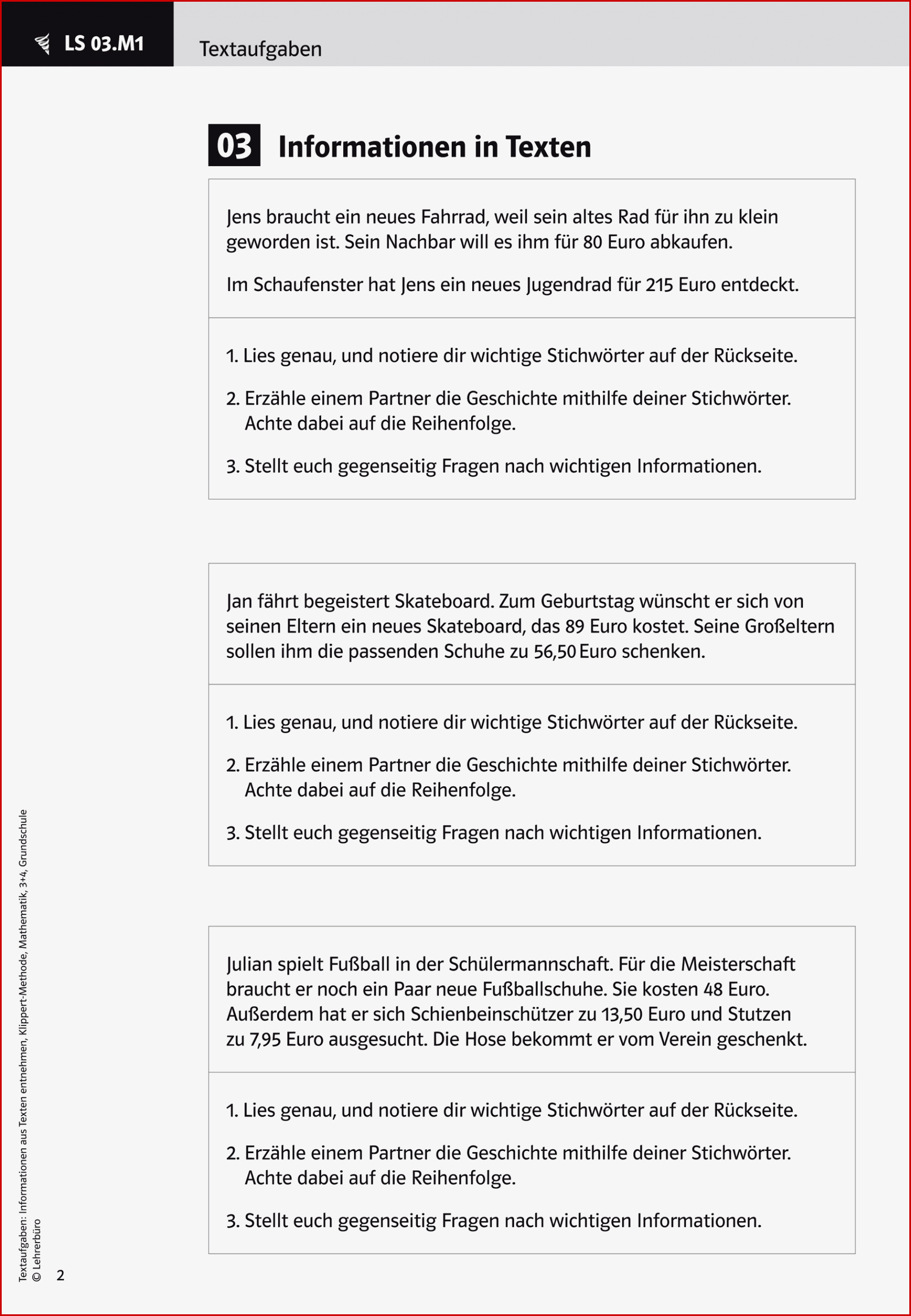 Grundschule Unterrichtsmaterial Mathematik Sachrechnen