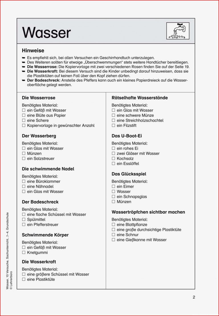 Grundschule Unterrichtsmaterial Sachunterricht Experimente