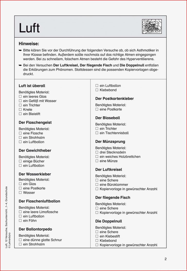 Grundschule Unterrichtsmaterial Sachunterricht Experimente