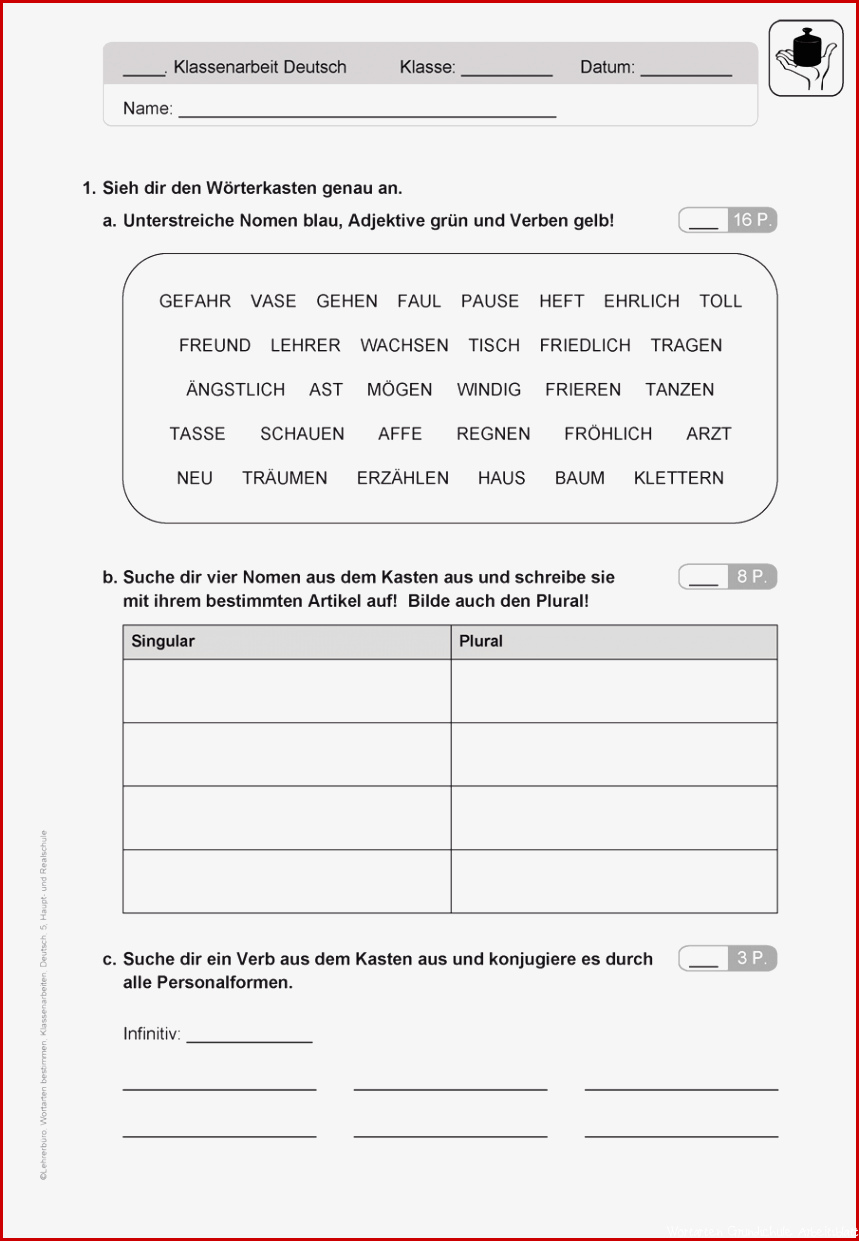 Grundschule Wortarten Bestimmen Arbeitsblatter - Kostenlose