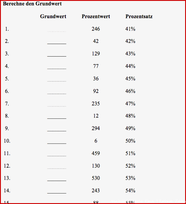 Grundwert berechnen Arbeitsblatt