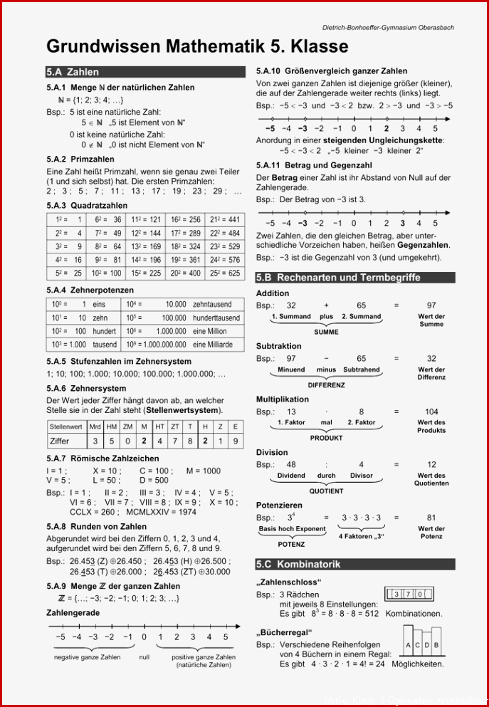 Grundwissen Mathematik 5 Klasse Gym