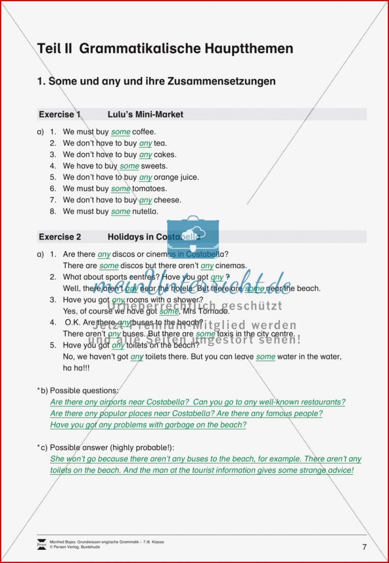 Grundwissen some und any Erklärung Übungen und Lösungen