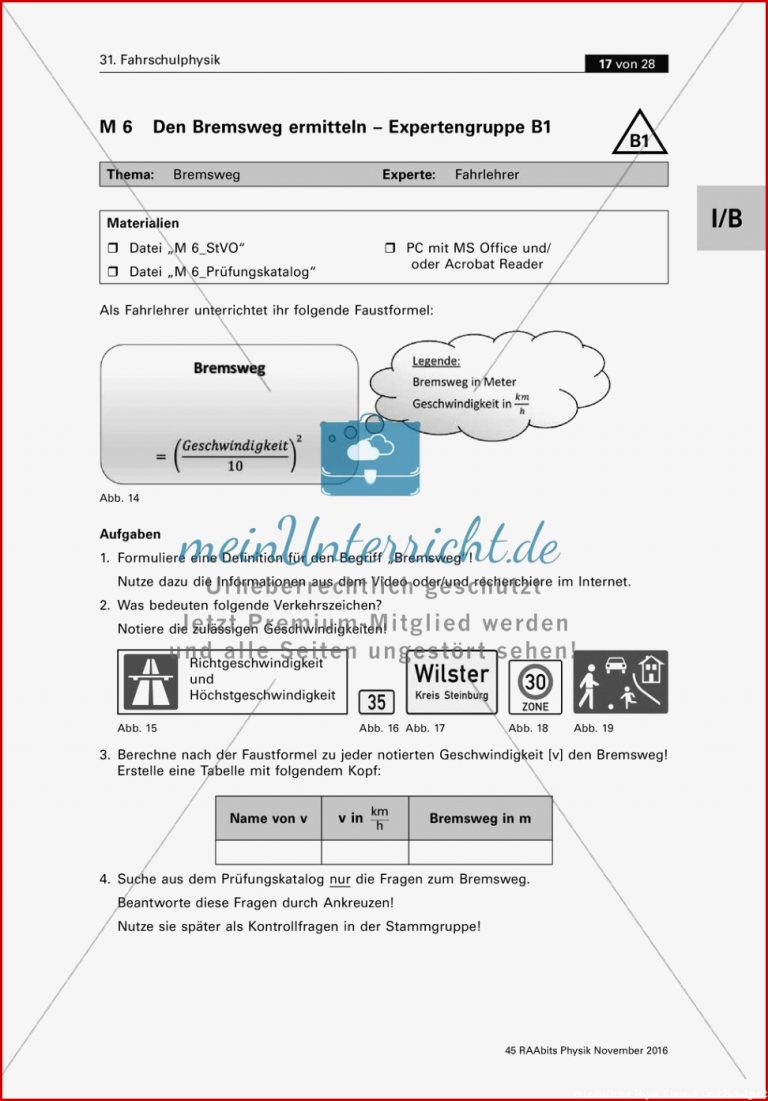 Gruppenpuzzle Fahrschulphysik - Meinunterricht