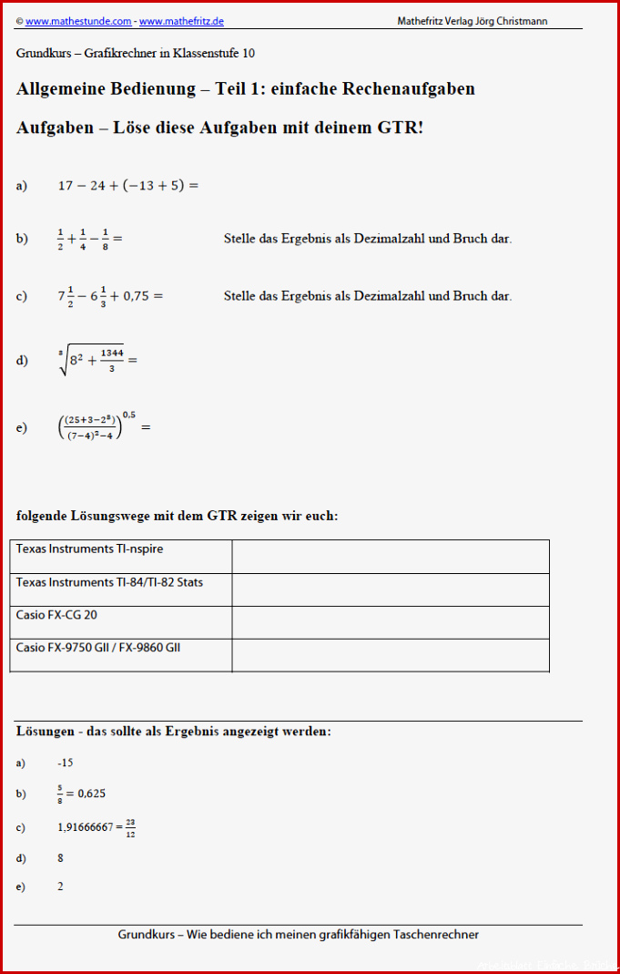 GTR Taschenrechner Casio Einfache Rechenaufgaben lösen