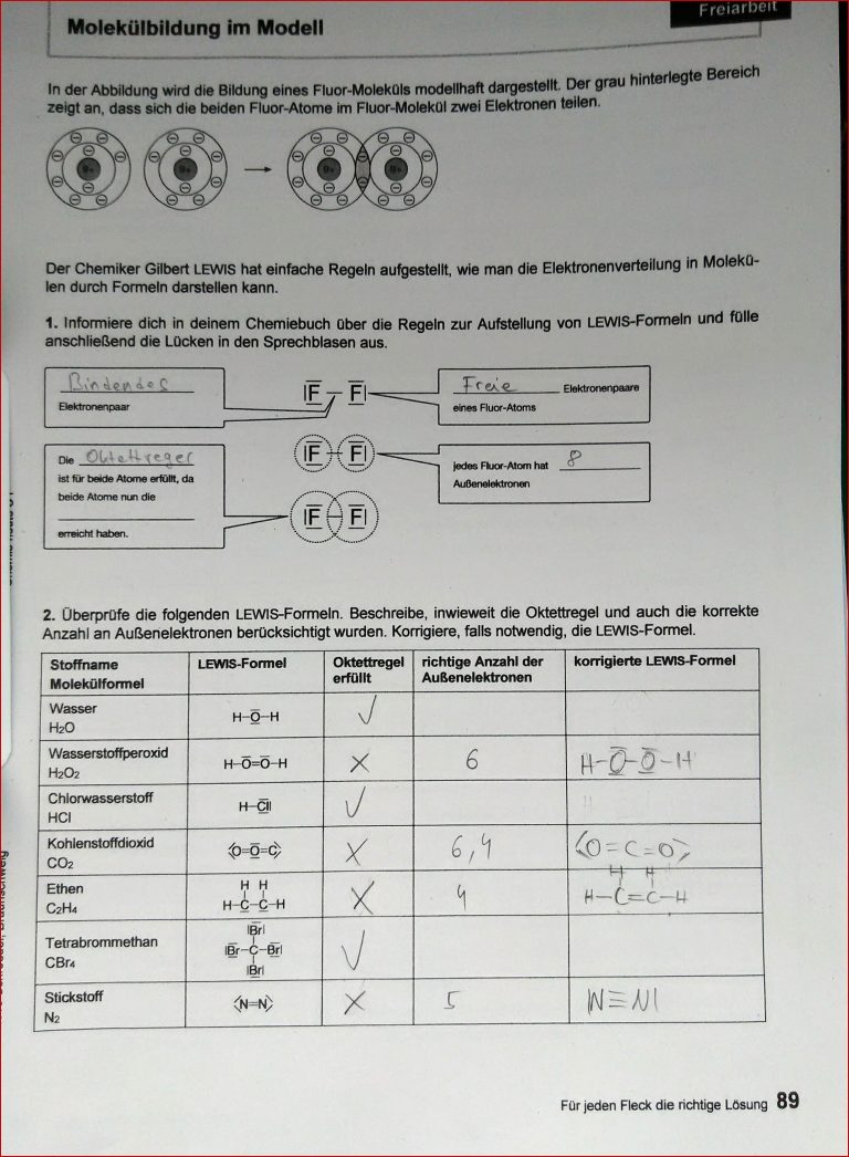 Habe ich das Chemie Arbeitsblatt richtig ausgefüllt