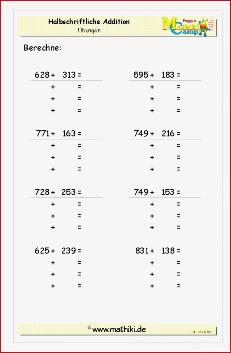 Halbschriftliche Addition Klasse 3 Mathiki